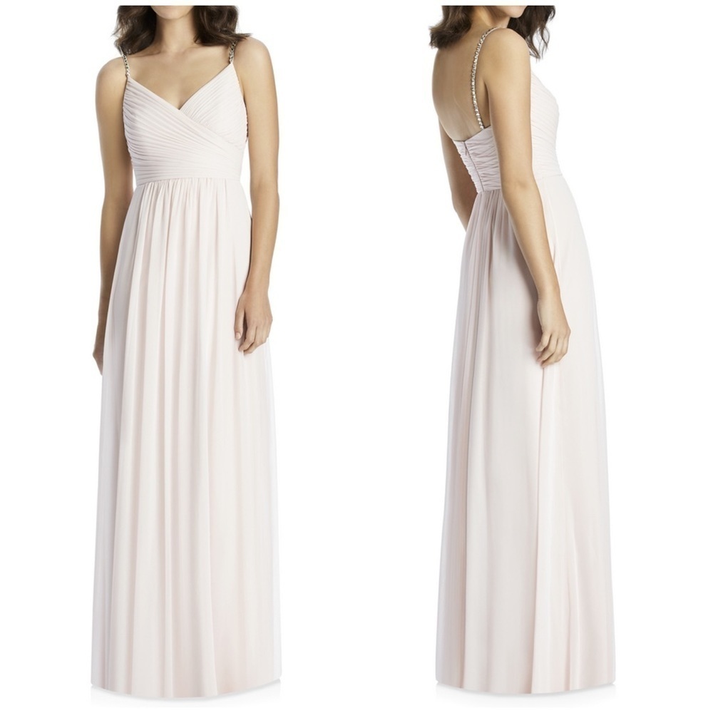 NWT Jenny Packham Lux Chiffon Rhinestone Beaded Strap Maxi Dress Gown Blush Pink
